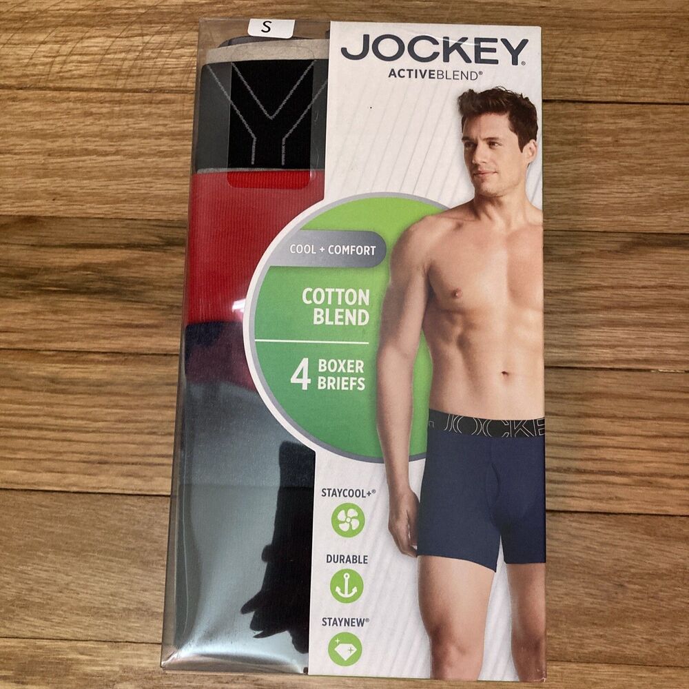 Jockey 4 Boxer Briefs Cotton Blend Gray Black Red NWT Small